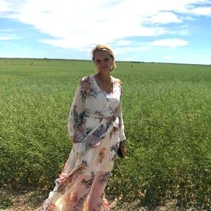 Beautiful sheer gown, full length with long sleeve